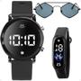 Imagem de Relogio feminino led preto + oculos sol + bracelete digital digital silicone ajustavel presente qualidade premium social