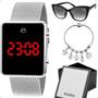 Imagem de Relógio Feminino Prata Led Pulseira Qualidade Oculos Sol