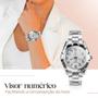 Imagem de relogio feminino prateado aço inox + caixa casual social original prata strass qualidade premium presente inoxidável