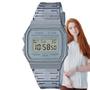 Imagem de Relógio Feminino Quadrado Digital Casio Retro Vintage Resistente Água Esportivo Translucido Cinza F-91WS-8DF