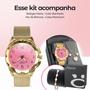 Imagem de Relógio Feminino Quartz Prova D'àgua Dourado + Colar Pulseira + Par Brincos Presente