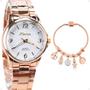 Imagem de Relogio feminino rose banhado qualidade premium + pulseira original analogico casual inoxidavel social presente rose
