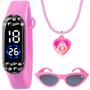 Imagem de relogio infantil barbie digital + oculos proteção uv + colar menina original rosa presente qualidade premium prova dagua