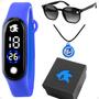 Imagem de relogio infantil digital sonic + oculos sol + colar + caixa kids azul acetato azul criança