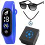 Imagem de Relogio Led Infantil Futebol + Oculos Sol + Caixa + Colar social proteção uv silicone menino prova dagua azul original