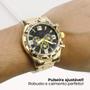 Imagem de Relogio masculino aço banhado prova dagua + crucifixo cordão religioso ouro qualidade premium dourado robusto original pesado presente