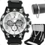 Imagem de relogio masculino aço inox + cordão crucifixo + pulseira  preto spaceman cruz fina resistente grande