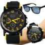 Imagem de relogio masculino aço inoxidavel + oculos sol protecao uv qualidade premium pulseira ajustavel amarelo analogico