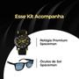 Imagem de relogio masculino aço inoxidavel + oculos sol protecao uv qualidade premium pulseira ajustavel amarelo analogico