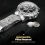 Imagem de Relógio Masculino Aço Prata fundo preto Pulseira resistente prova agua  RSA81 - PallyJane