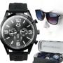 Imagem de Relógio Masculino Aço Preto Ajustável  + Óculos Sol Proteção UV + Case - Orizom Spaceman