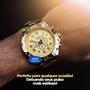 Imagem de Relógio Masculino Dourado A Prova D' Água Analógico Pulseira Em Aço