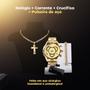Imagem de Relogio masculino dourado banhado aço + pulseira + crucifixo qualidade premium grande original