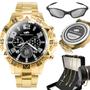 Imagem de relogio masculino dourado + pulseira + oculos sol original religioso presente social casual ouro