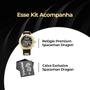 Imagem de relogio masculino grande dourado aço inox original + caixa edição limitada social casual qualidade premium silicone