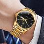 Relógio Masculino OLEVS Dourado - Aço Inoxidável, Impermeável 3ATM e Luminoso Imagem de Relógio Masculino OLEVS Dourado - Aço Inoxidável, Impermeável 3ATM e Luminoso