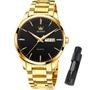 Relógio Masculino OLEVS Dourado - Aço Inoxidável, Impermeável 3ATM e Luminoso Imagem de Relógio Masculino OLEVS Dourado - Aço Inoxidável, Impermeável 3ATM e Luminoso
