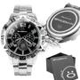 Imagem de relogio masculino prata grande original aço inox social + caixa preto social presente analogico casual original