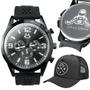 Imagem de relogio masculino silicone aço ajustavel analogico + bone qualidade premium presente trucker redinha