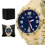 Imagem de Relogio Masculino Technos Analogico Aço Inoxidavel Dourado Mostrador Azul Performance Militar Original Resistente a Agua 1 Ano de Garantia 2115MYL1A