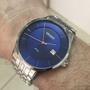 Imagem de Relogio Orient Masculino prata slim fino minimalista fundo Azul Mbss1293 D1sx