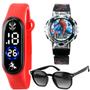 Imagem de relogio preto digital homemaranha + sol oculos uv protecao resistente qualidade premium vermelho