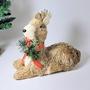 Imagem de Rena Deitada De Palha Com Brilho 28X33X20Cm Enfeite De Natal