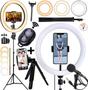 Imagem de Ring Light Completo Profissional Celular Suporte Tripé Luz Led Anel Iluminação 26cm Selfie Makeup Microfone + Bluetooth