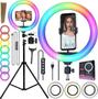 Imagem de Ring Light Grande Anel Led Luz Iluminador Rgb Colorido Hing Light 26cm Universal Celular Smartphone + Tripé 2,10m