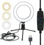 Imagem de Ring Light Iluminador Profissional Luz Led Flash 16cm 10 Polegadas Selfie Makeup Foto Vídeo Youtuber 3 Cores Tripé Mesa