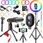 Imagem de Ring Light Iluminador Rgb Colorido Luz Led Hing Make Profissional + Tripé Microfone Condensador + Lapela Gravação Vídeo