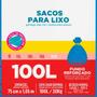 Imagem de Rolo com 15 Sacos lixo azul capacidade 100 litros higiênico fácil destacar uso doméstico empresarial