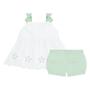 Imagem de Roupa Infantil Conjunto Milon Bebê Blusa Bata Suave e Short Em Tricoline Menina Branco E Verde