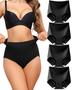 Imagem de Roupa íntima feminina LEVAO Tummy Control, cintura alta, pacote com 4 unidades, pretas