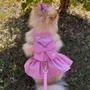 Imagem de roupa para cachorro vestido pet coleira com guia rosa barbie