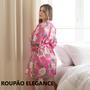 Imagem de Roupão Robe Hobby Seda Cetim Tamanho XGG Plus Size Luxo Feminino Estampado