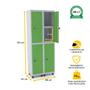 Imagem de Roupeiro de aço 2m 04 portas c/ prat. fechadura pandin - cinza/verde