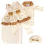 Roupinha Boneca Baby Reborn 5PÇS Touca+Manta Lindo Marrom - Cegonha Reborn Dolls Imagem de Roupinha Boneca Baby Reborn 5PÇS Touca+Manta Lindo Marrom