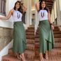Imagem de Saia Envelope Transpassada Pareô Longa Feminina Moda Praia e Evangélica Casual Midi em Viscose Lisa e Estampada com Forro