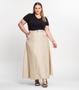 Imagem de Saia Feminina Midi Godê Sarja Com Bolso Select Bege