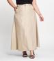 Imagem de Saia Feminina Midi Godê Sarja Com Bolso Select Bege