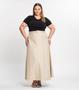 Imagem de Saia Feminina Midi Godê Sarja Com Bolso Select Bege