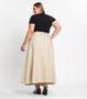 Imagem de Saia Feminina Midi Godê Sarja Com Bolso Select Bege