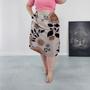 Imagem de Saia Midi Cintura Alta com Bolsos e Aberturas Laterais Forrada Diversas Cores Estampadas Viscolinho Plus Size G2 G3