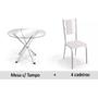 Imagem de Sala de Jantar Completa Volga c/ Tampo Vidro 95cm + 4 Cadeiras Lisboa Cromado/Courano Branco - Kappesberg