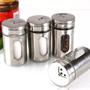Imagem de Saleiro E Pimenteiro Vidro E Inox Com Visor 12 Unidades