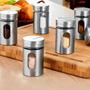 Imagem de Saleiro Pimenteiro Pote Porta Temperos Aço Inox Com Visor