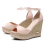 Imagem de Sandalia em Couro Salto Alto Anabela Sisal Casual Feminina Tira Fivela Conforto Mulher Elegante