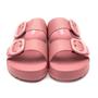 Imagem de Sandália Feminina Chinelo Rasteirinha Papete Em Couro Moda Verão Praia Fivela Rosa