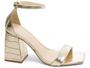 Imagem de Sandália Feminina Salto Alto Bloco Grosso Bico Quadrado Flor 9cm Ouro Ligth Torricella